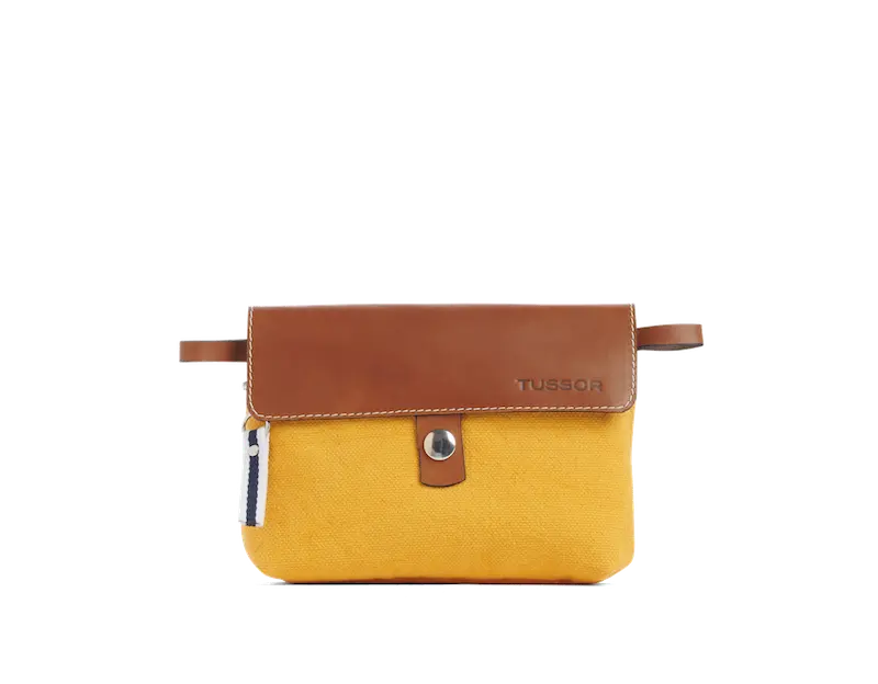 Pochette mobile couleur jaune de face.