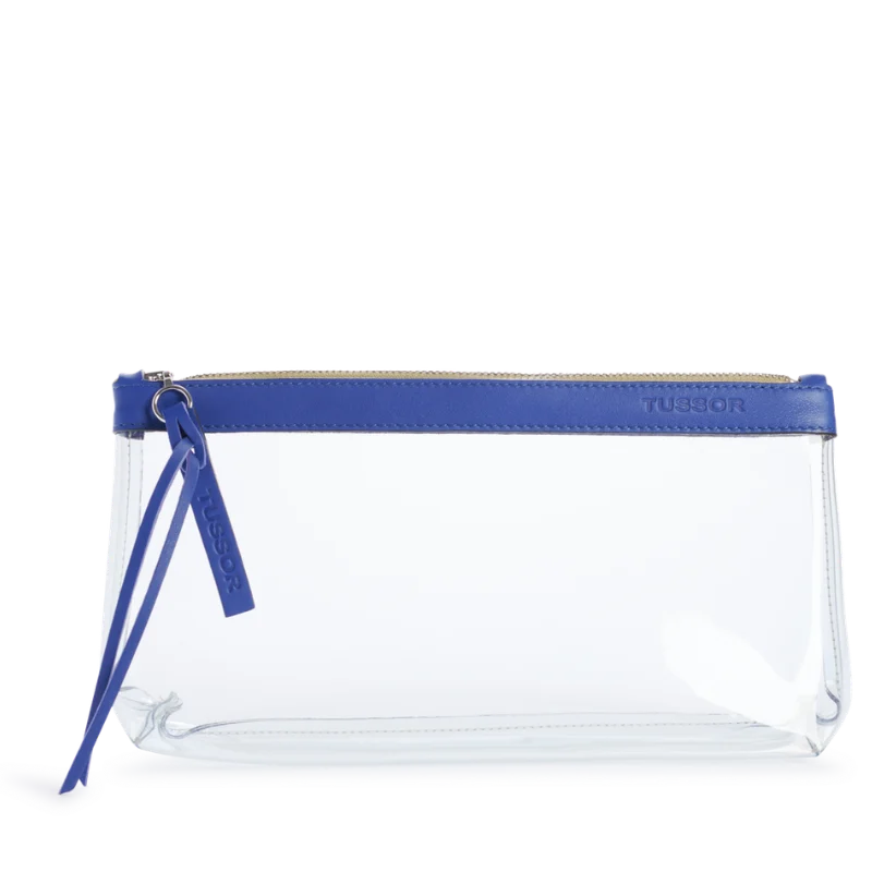 Trousse PVC et cuir Bleu cobalt Large
