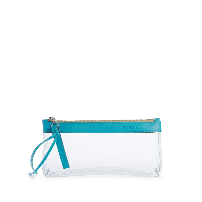 Trousse PVC et cuir Turquoise Médium1