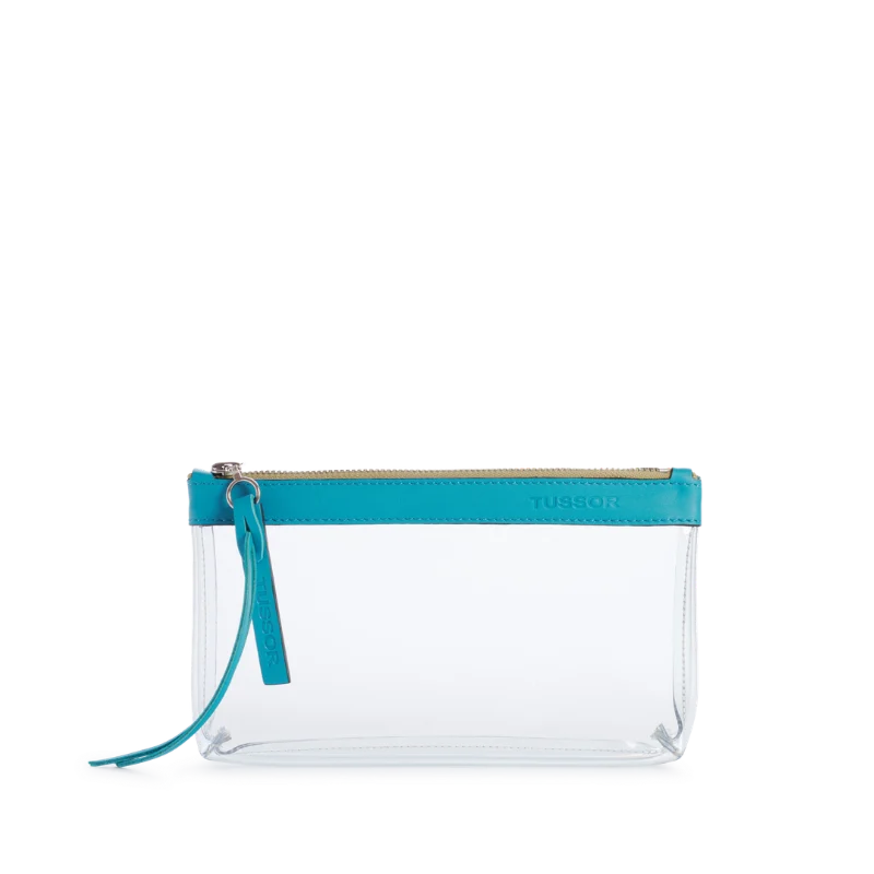 Trousse PVC et cuir Turquoise Médium2