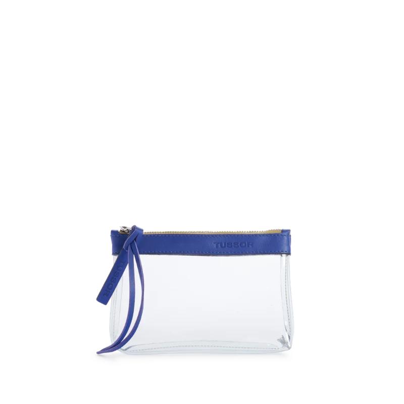 Trousse PVC et cuir Bleu cobalt Small