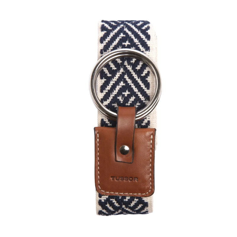 Ceinture duo entrecroisée marine colorée en coton et cuir naturel gold et boucle nickel
