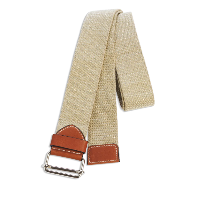 Ceinture colorée unie beige scintillant en coton et cuir naturel gold et boucle nickel
