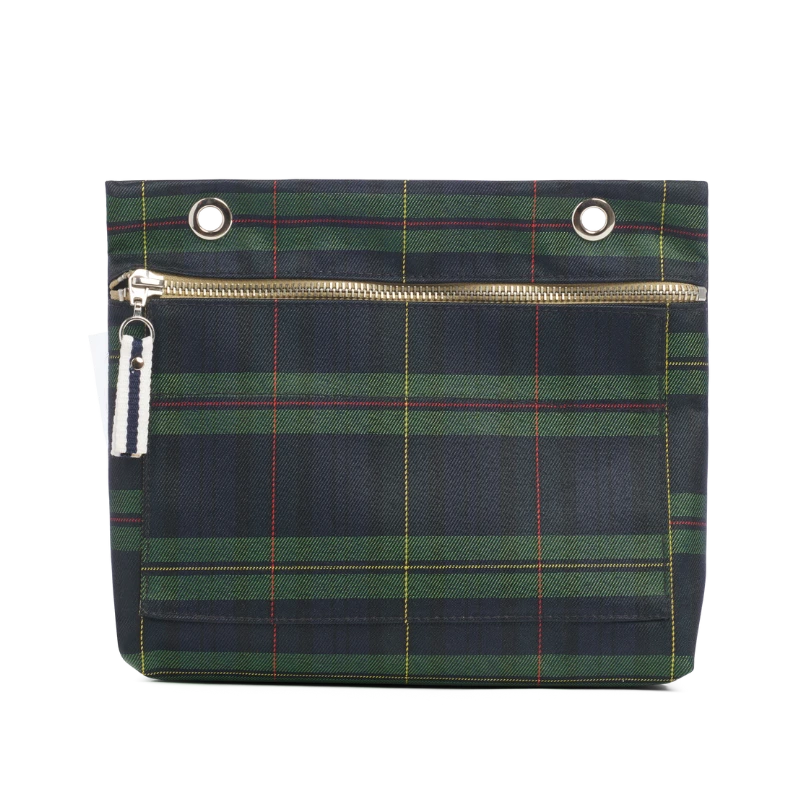 Grande pochette modulable en polyester ecossais marine avec une poche devant