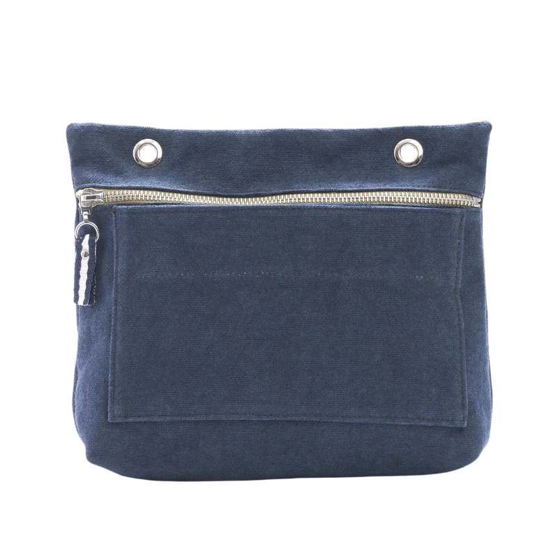 Grande pochette modulable en coton marine avec une poche devant
