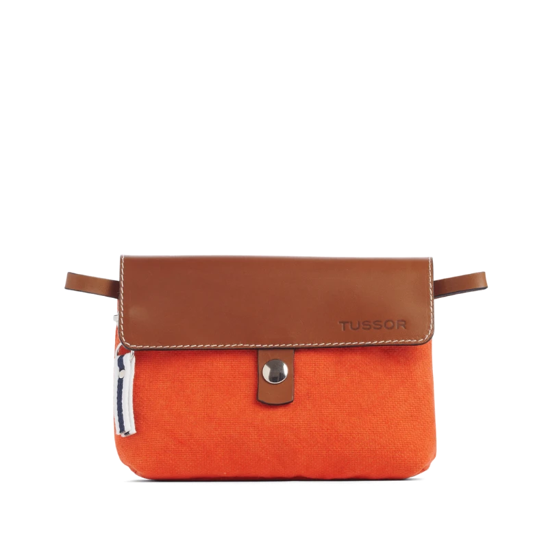 pochette mobile amovible en coton corail et cuir