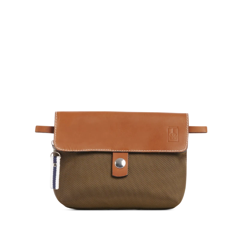pochette mobile amovible en polyester givre kaki et cuir face