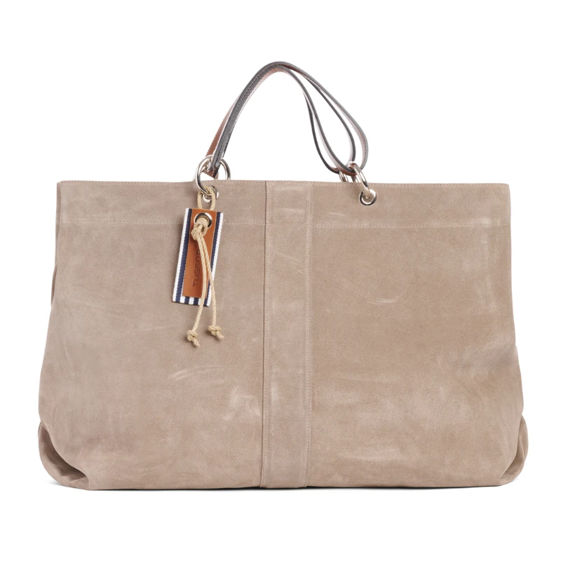 grand sac modulable en cuir vachette galet, pour le week-end, avec des anses en cuir naturel