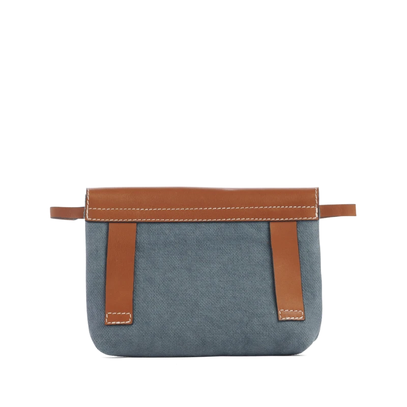 pochette mobile amovible en coton gris et cuir dos