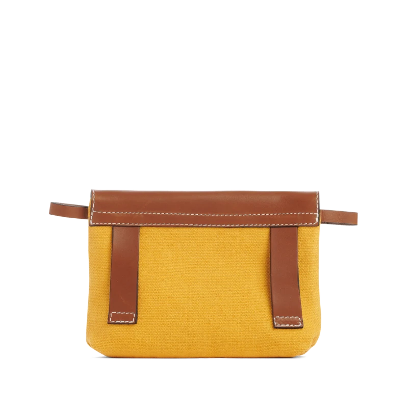 pochette mobile amovible en coton jaune et cuir de dos