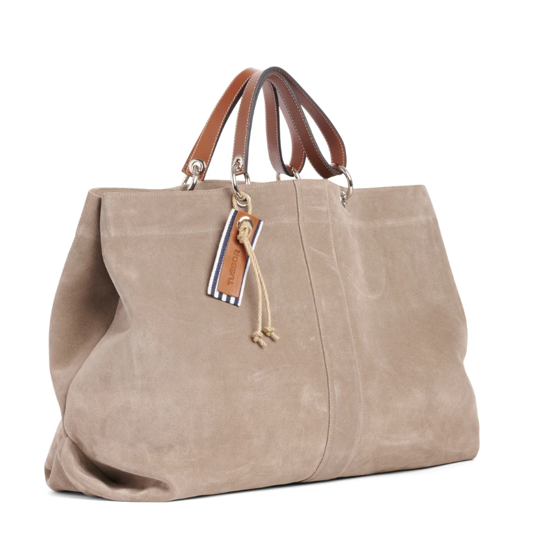 grand sac modulable en cuir  vachette galet, pour le week-end, avec des anses en cuir naturel