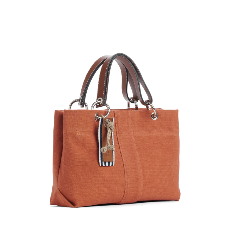 sac de ville modulable en coton brique avec des anses en cuir naturel