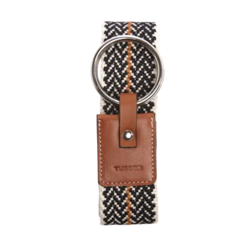 Ceinture duo chevrons noirs colorée en coton et cuir naturel gold et boucle nickel