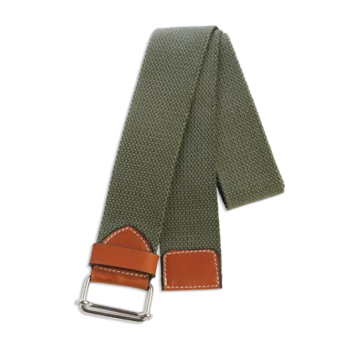 Ceinture colorée unie kaki en coton et cuir naturel gold et boucle argent