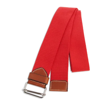 Ceinture colorée unie rouge en coton et cuir naturel gold et boucle argent