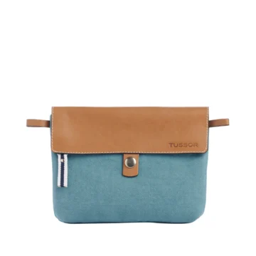 pochette amovible en cuir et coton bleu français