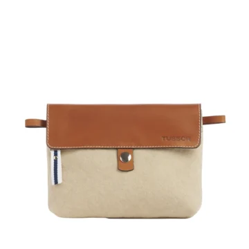 pochette amovible en cuir et coton grege