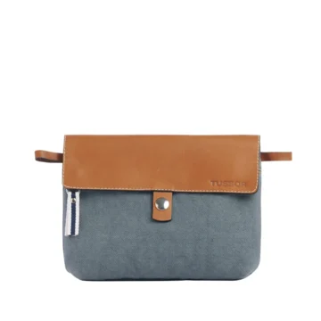 pochette amovible en cuir et coton gris