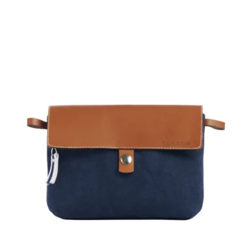 pochette amovible en cuir et coton marine