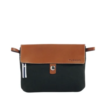 pochette amovible en cuir et polyester noir