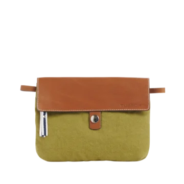 pochette amovible en cuir et coton olive
