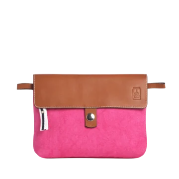 pochette amovible en cuir et coton fushia