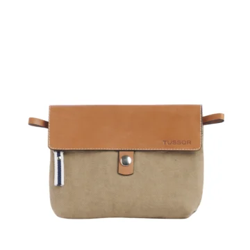 pochette amovible en cuir et coton sable