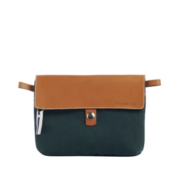 pochette amovible en cuir et coton vert foret