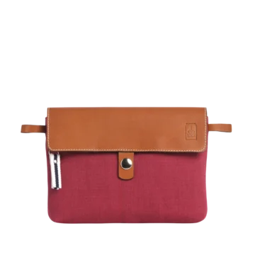pochette amovible en cuir et coton framboise
