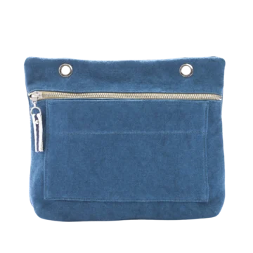 Grande pochette modulable en coton bleu canard avec une poche devant