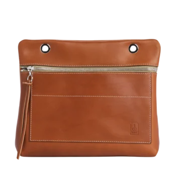 Grande pochette modulable en cuir naturel veau gold avec une poche devant