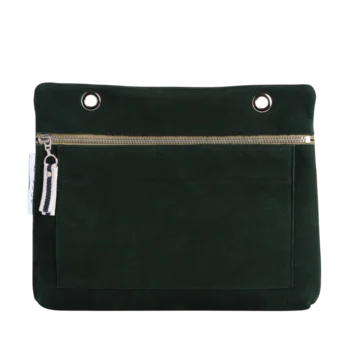 Grande pochette modulable en cuir nubuck veau velours vert forêt