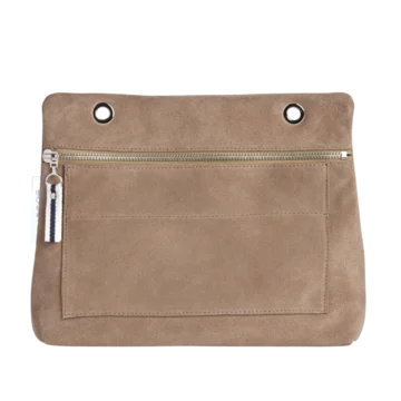 Grande pochette modulable en cuir vachette velours galet
