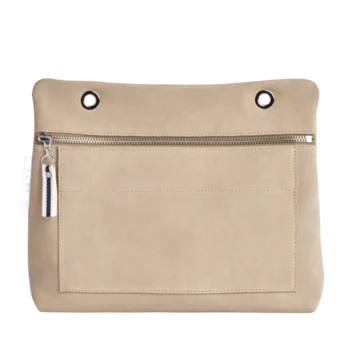 Grande pochette modulable en cuir vachette velours galet