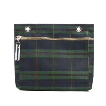 Grande pochette modulable en polyester ecossais marine avec une poche devant