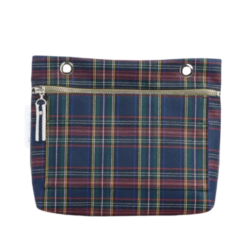 Grande pochette modulable en polyester ecossais violet avec une poche devant