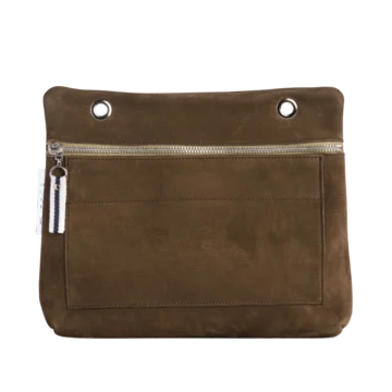 Grande pochette modulable en cuir nubuck veau pleine fleur taupe