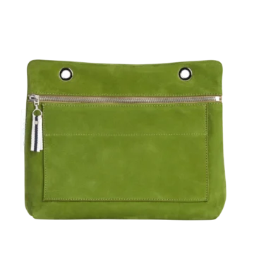 Grande pochette modulable en cuir nubuck veau velours vert forêt