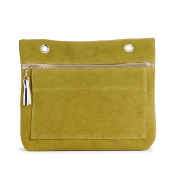 Grande pochette modulable en coton olive avec une poche devant