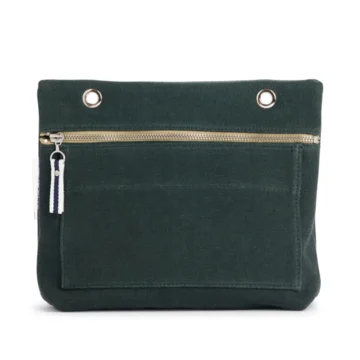 Grande pochette modulable en coton vert forêt avec une poche devant