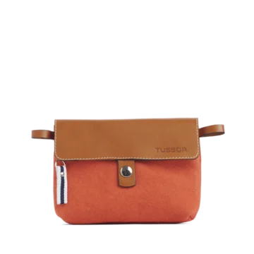 pochette mobile amovible en coton brique et cuir