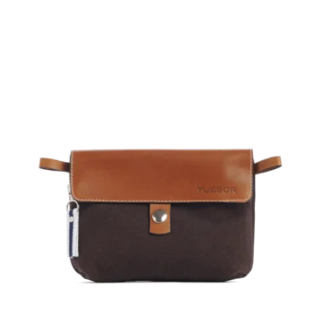 pochette mobile amovible en coton choclat et cuir face
