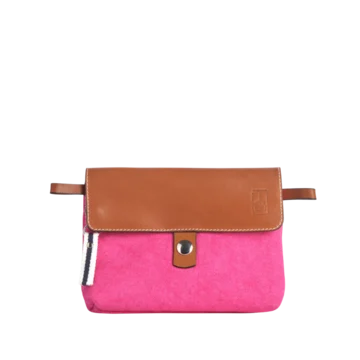 pochette mobile amovible en coton fushia et cuir