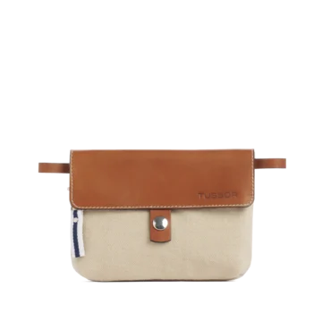 pochette mobile amovible en coton grege et cuir