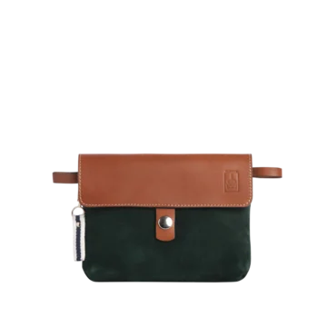 pochette mobile amovible en cuir nubuck veau vert forêt