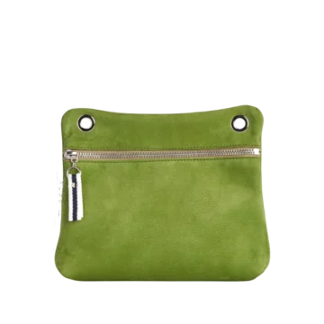 pochette yole en cuir nubuck veau vert prairie