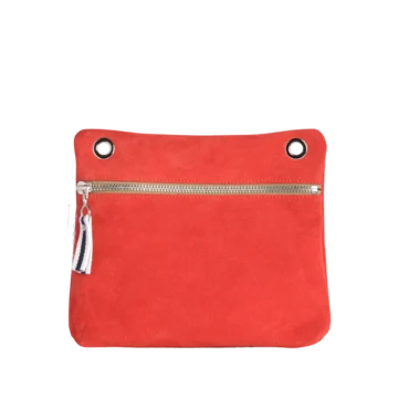 pochette yole en cuir vachette velours corail