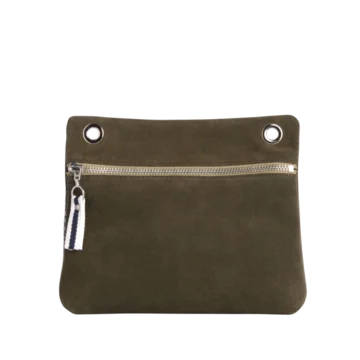 pochette yole en cuir vachette velours kaki