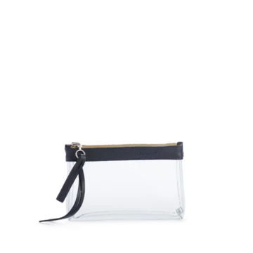 pochette en plastique transparent et cuir bleu nuit