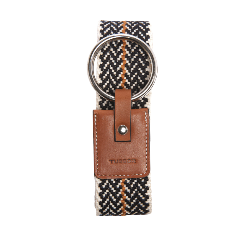Ceinture duo chevrons noirs colorée en coton et cuir naturel gold et boucle nickel